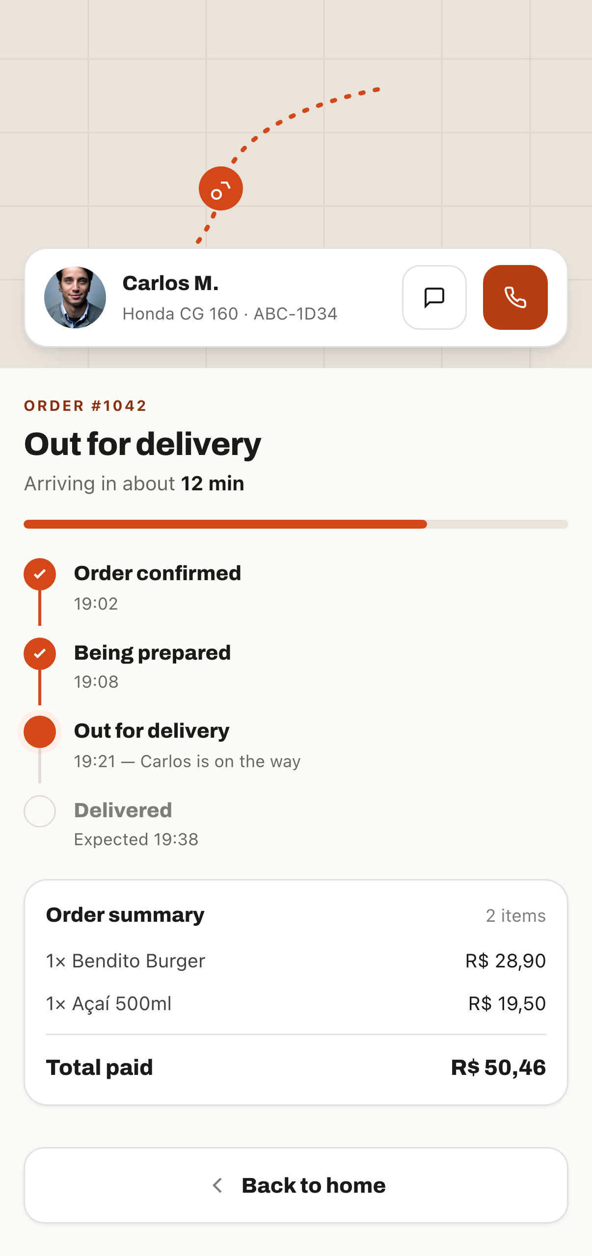 Live order tracking in the customer app